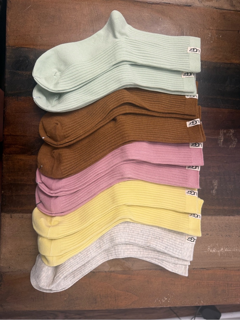UGG Ribbed Crew Socks - Pastel Mint, Brown, Pink, Yellow, Gray (10- pack) NEW